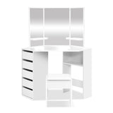 Artiss Dressing Table Stool Set Corner 5 Drawers White - Side View