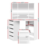 Artiss Dressing Table Stool Set Corner 5 Drawers White - Top-Down View