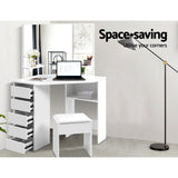 Artiss Dressing Table Stool Set Corner 5 Drawers White - 45-Degree Angle