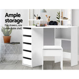 Artiss Dressing Table Stool Set Corner 5 Drawers White - Rear View