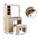 Artiss Dressing Table Stool Set Sliding Mirror Oak Diane - Top-Down View