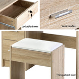 Artiss Dressing Table Stool Set Sliding Mirror Oak Diane - Low Angle