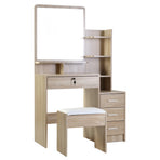 Artiss Dressing Table Stool Set 4 Drawers Oak, image 3