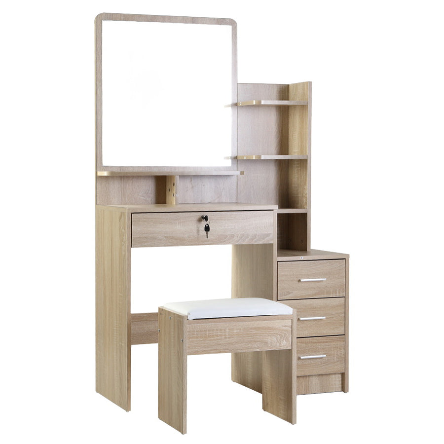 Artiss Dressing Table Stool Set 4 Drawers Oak, image 3