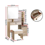 Artiss Dressing Table Stool Set 4 Drawers Oak, image 4