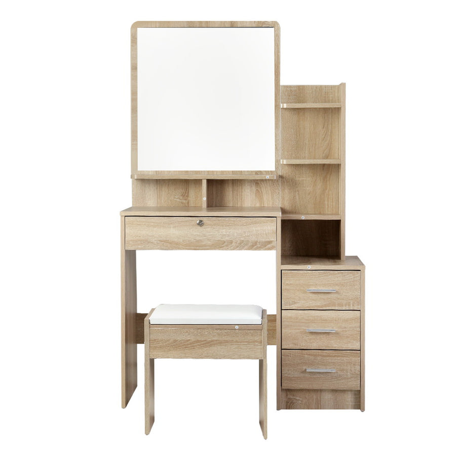 Artiss Dressing Table Stool Set 4 Drawers Oak, image 5