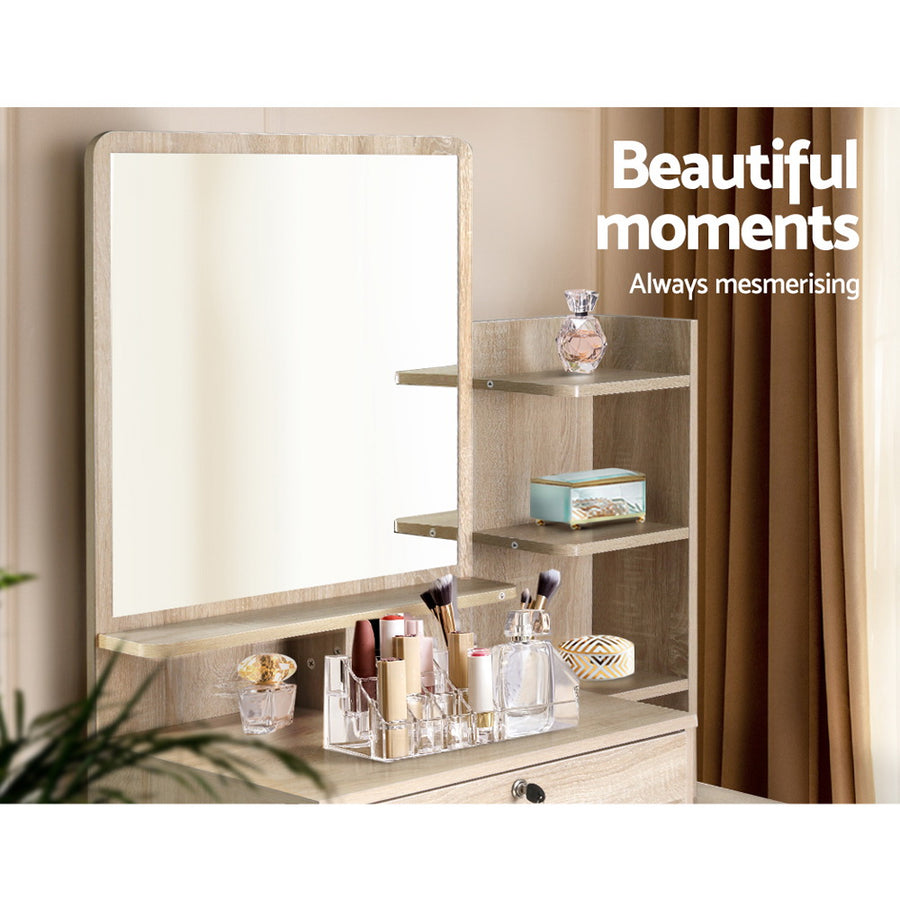 Artiss Dressing Table Stool Set 4 Drawers Oak, image 6