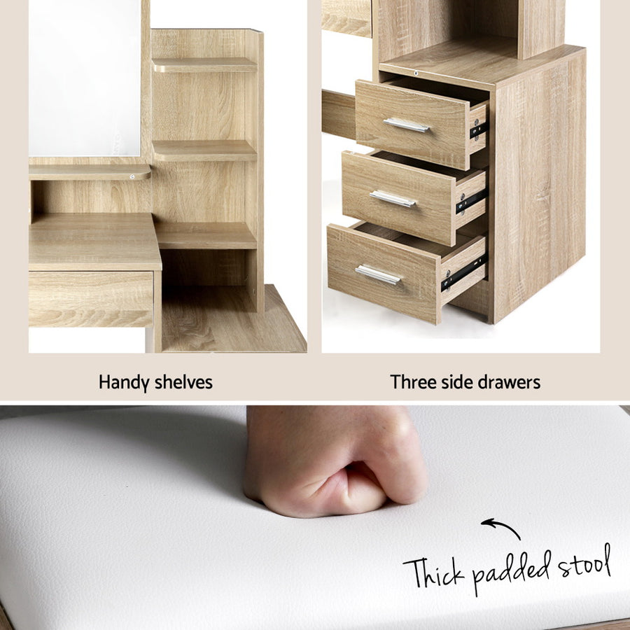 Artiss Dressing Table Stool Set 4 Drawers Oak, image 7