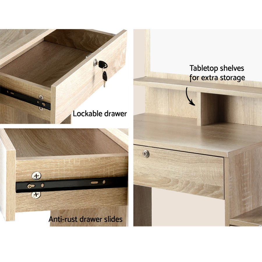 Artiss Dressing Table Stool Set 4 Drawers Oak, image 8