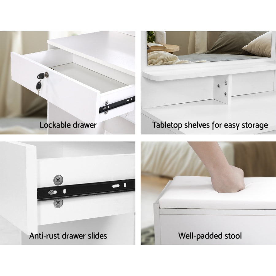 Artiss Dressing Table Stool Set 4 Drawers White, image 7