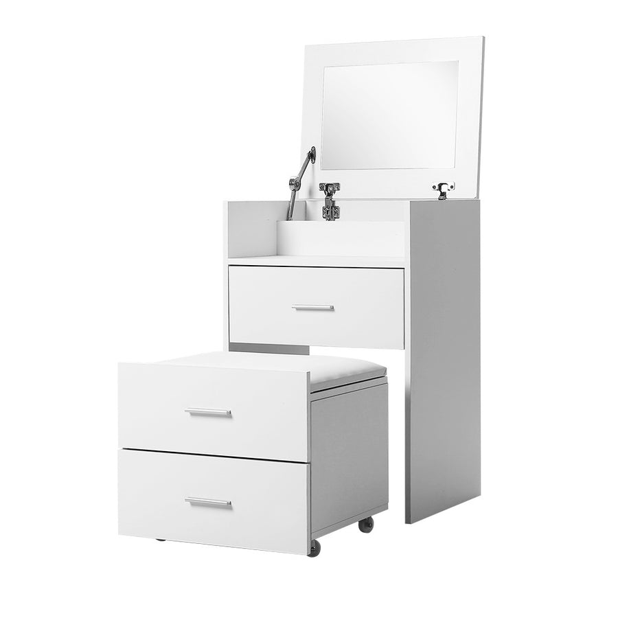 Artiss 2-in-1 Dressing Table Stool Set Bedside Table White, image 3
