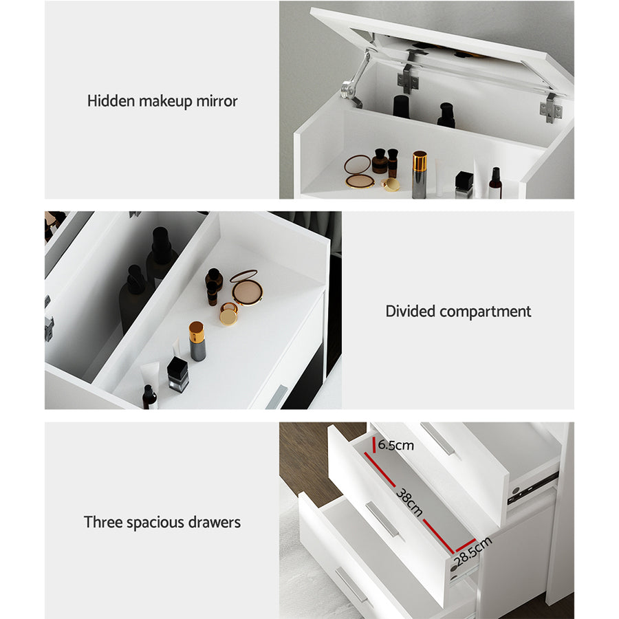 Artiss 2-in-1 Dressing Table Stool Set Bedside Table White, image 7