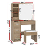 Artiss Dressing Table Set Stool 10 Led Bulbs Wood - Front View