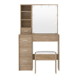 Artiss Dressing Table Set Stool 10 Led Bulbs Wood - Side View