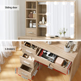 Artiss Dressing Table Set Stool 10 Led Bulbs Wood - 45-Degree Angle