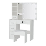 Artiss Dylan Hollywood dressing table with stool and 10 LED bulb mirror, white, padded PU leather stool