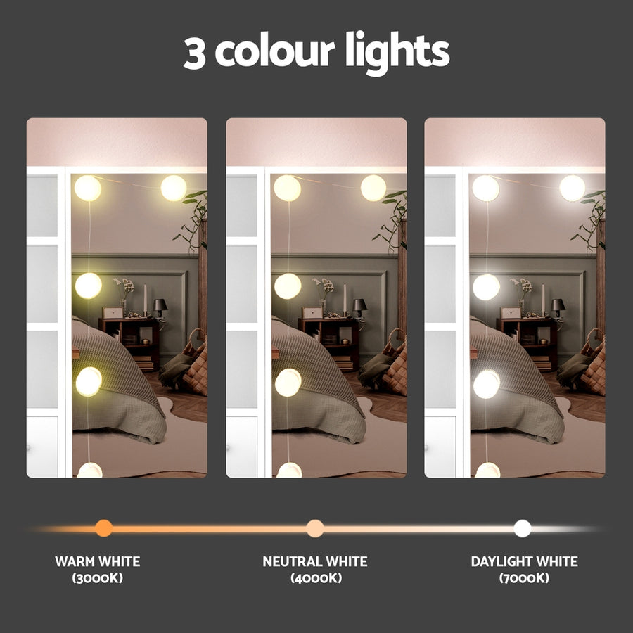Artiss Dylan Hollywood dressing table with stool and 10 LED bulb mirror, white, image 6