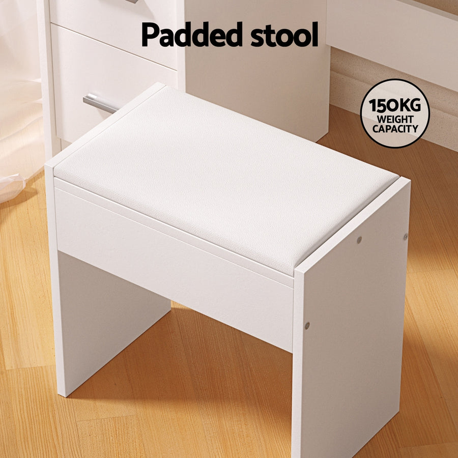 Artiss Dylan Hollywood dressing table with stool and 10 LED bulb mirror, white, image 8