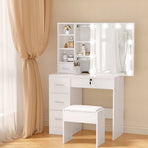 Artiss Dylan Hollywood dressing table with stool and 10 LED bulb mirror, white