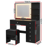 Artiss Dressing Table LED Vanity Desk Set Stool Black - Side View