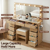 Artiss Dressing Table Vanity Desk Set Stool LED Bulbs Wood - Rear View