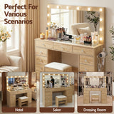 Artiss Dressing Table Vanity Desk Set Stool LED Bulbs Wood - Extra Image