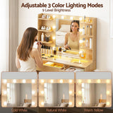 Artiss Dressing Table Vanity Desk Set 10 LED Bulbs RGB Light Wood - 45-Degree Angle