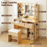 Artiss Dressing Table Vanity Desk Set 10 LED Bulbs RGB Light Wood - Close-Up Angle