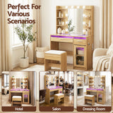 Artiss Dressing Table Vanity Desk Set 10 LED Bulbs RGB Light Wood - Extra Image