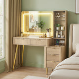 Artiss Dressing Table LED Vanity Desk Charging Station Wood