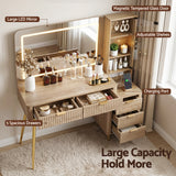 Artiss Dressing Table LED Vanity Desk Charging Station Wood - Rear View