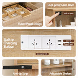 Artiss Dressing Table LED Vanity Desk Charging Station Wood - Close-Up Angle