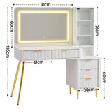 Artiss Dressing Table LED Vanity Desk Charging Station White - Side View