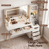 Artiss Dressing Table LED Vanity Desk Charging Station White - Rear View