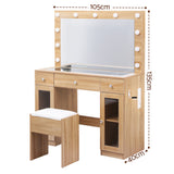 Artiss Dressing Table Vanity Desk Set LED Bulbs RGB Light Wood - Side View