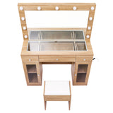 Artiss Dressing Table Vanity Desk Set LED Bulbs RGB Light Wood - Top-Down View