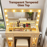 Artiss Dressing Table Vanity Desk Set LED Bulbs RGB Light Wood - Close-Up Angle