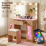 Artiss Dressing Table Vanity Desk Set LED Bulbs RGB Light Wood - Low Angle