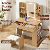 Artiss Dressing Table LED Vanity Desk Set Stool Wood - Rear View