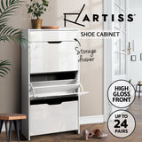 Artiss Shoe Rack Cabinet 24 Pairs White Luna - 45-Degree Angle