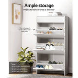 Artiss Shoe Rack Cabinet 24 Pairs White Luna - Rear View