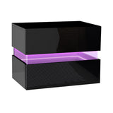 Artiss Bedside Table LED 2 Drawers - LUMI Black - Front View