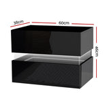 Artiss Bedside Table LED 2 Drawers - LUMI Black - Side View