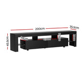 Artiss TV Cabinet Entertainment Unit Stand RGB LED Gloss Furniture 200cm Black - Top-Down View