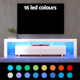 Artiss TV Cabinet Entertainment Unit Stand RGB LED Gloss Furniture 200cm White - Rear View