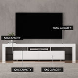 Artiss TV Cabinet Entertainment Unit Stand RGB LED Gloss Furniture 200cm White - Low Angle