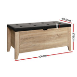 Artiss Storage Ottoman Blanket Box Leather Oak - Front View