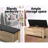 Artiss Storage Ottoman Blanket Box Leather Oak - 45-Degree Angle