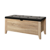 Artiss Storage Ottoman Blanket Box Leather Oak - Close-Up Angle