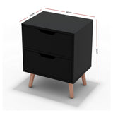 Artiss Bedside Table 2 Drawers - BODEN Black - Side View